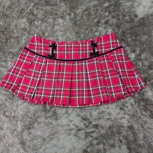 Social Collision Red Plaid Velvet Bow Pleated Mini Skirt